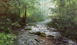【已售】朝鲜名家油画 金明奎 《春溪》