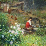 【已售】朝鲜名家油画 朴京术 《农家》