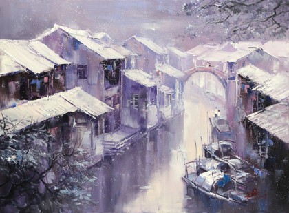 SK郭莹 《雪夜》布面油画