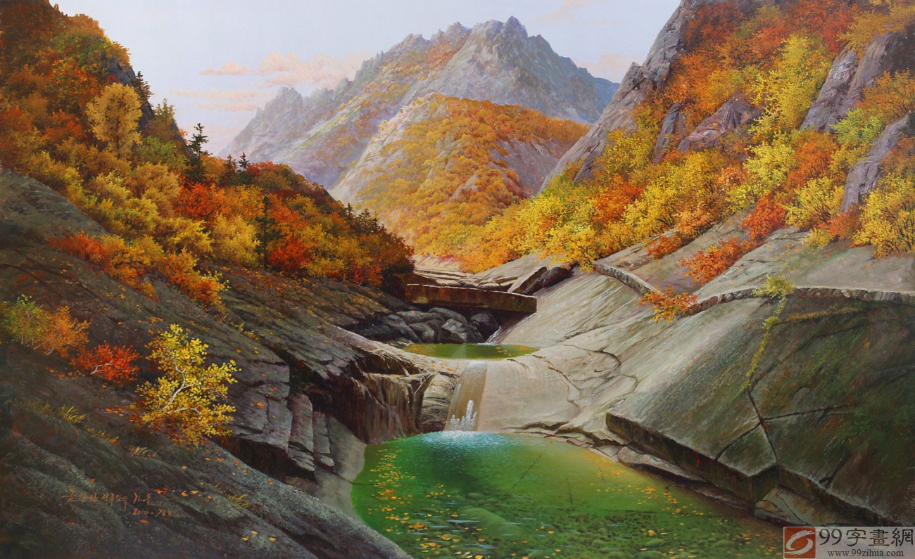 朝鲜名家油画李京浩《秋天的溪谷》 - 朝鲜油画- 99字画网