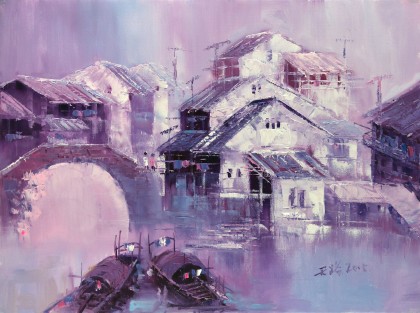 SK郭莹 《水乡冬韵》布面油画