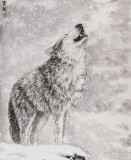 SK王贵邱四尺国画狼《雪月》