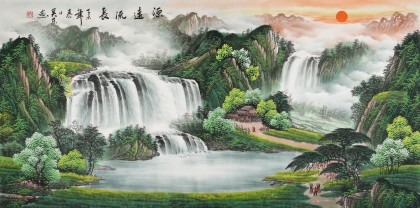 【已售】吴东四尺聚宝盆山水画《源远流长》