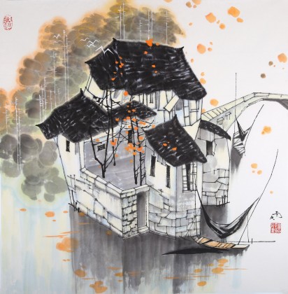 QA辽宁工美教授苗雨 四尺斗方《秋韵》师从吴冠中