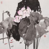 QA辽宁工美教授苗雨 四尺斗方《荷韵幽香》师从吴冠中