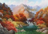 【已售】朝鲜功勋画家 韩成哲 《溪谷秋韵》 布面油画