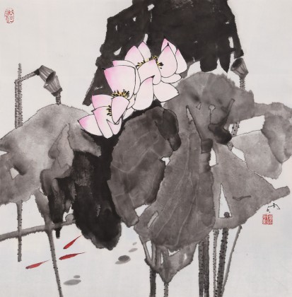 QA辽宁工美教授苗雨 四尺斗方《荷韵幽香》师从吴冠中