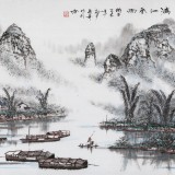 【已售】北京美协张春奇 四尺山水《漓江春雨》