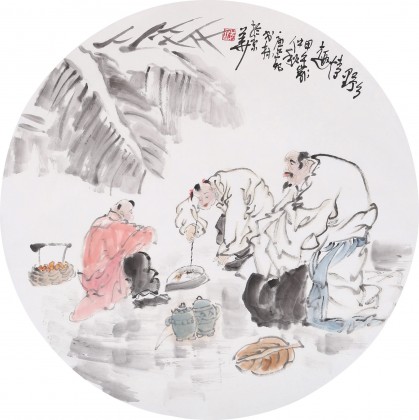 南海禅寺 妙林居士 人物画《乡野情趣》