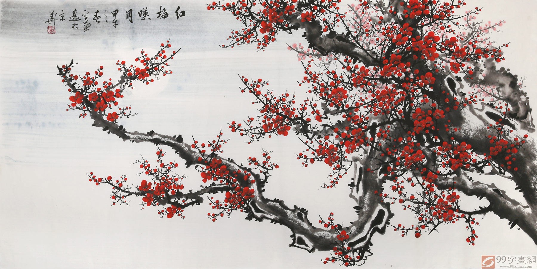 安徽美协何华贤 四尺《红梅映雪》 - 梅花图 - 99字画网