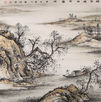 【已售】出版物原作 刘金河四尺斗方《短笛横轴与谁听》