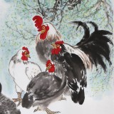 GS中国老子书画院副院长 朱祖义四尺《群鸡喜春图》