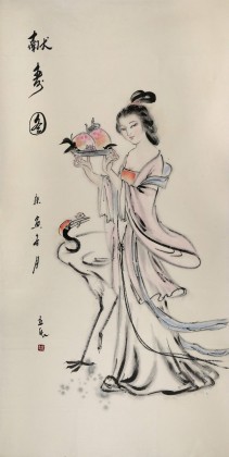 李立辰精品四尺国画《献寿图》河北著名仕女画家（询价）