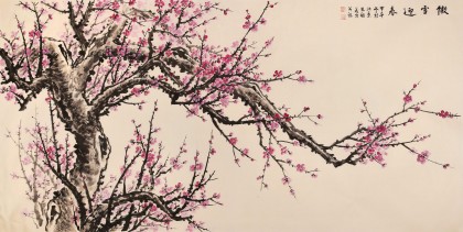 中国老子书画院副院长 朱祖义四尺《傲雪迎春》