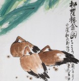 国家一级美术师王永刚 四尺手指画《柳荫栖禽图》(询价)