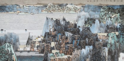 SKQA吉林著名山水画家 张勇 四尺《湖山归隐》