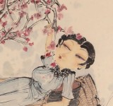 著名青年画家李翔峰 四尺斗方《美人游园图》询价
