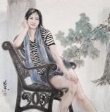 【已售】著名人物画家王其志 四尺斗方《娴静》