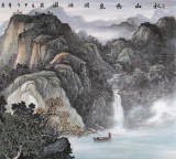【已售】著名画家蒋元发 四尺山水《秋山鸣泉闲游图》