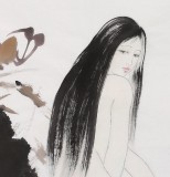 李立辰四尺斗方《荷塘深处》河北著名仕女画家（询价）