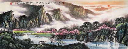 【已售】张慧仁小六尺桂林山水画《日出桃花源 清泉石上流》