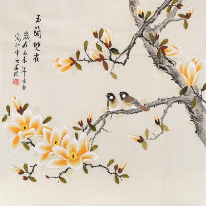 【已售】北京美协凌雪四尺斗方《玉兰双雀》