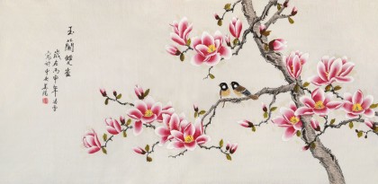 【已售】北京美协凌雪四尺《玉兰双雀》