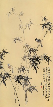 【已售】河南著名花鸟画家皇甫小喜 四尺 《雀鸣竹间》