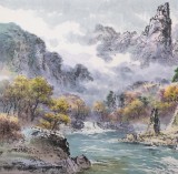 朝鲜画家金善国 四尺《妙香山的溪谷》