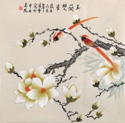 【已售】北京美协凌雪四尺斗方《玉兰双雀》