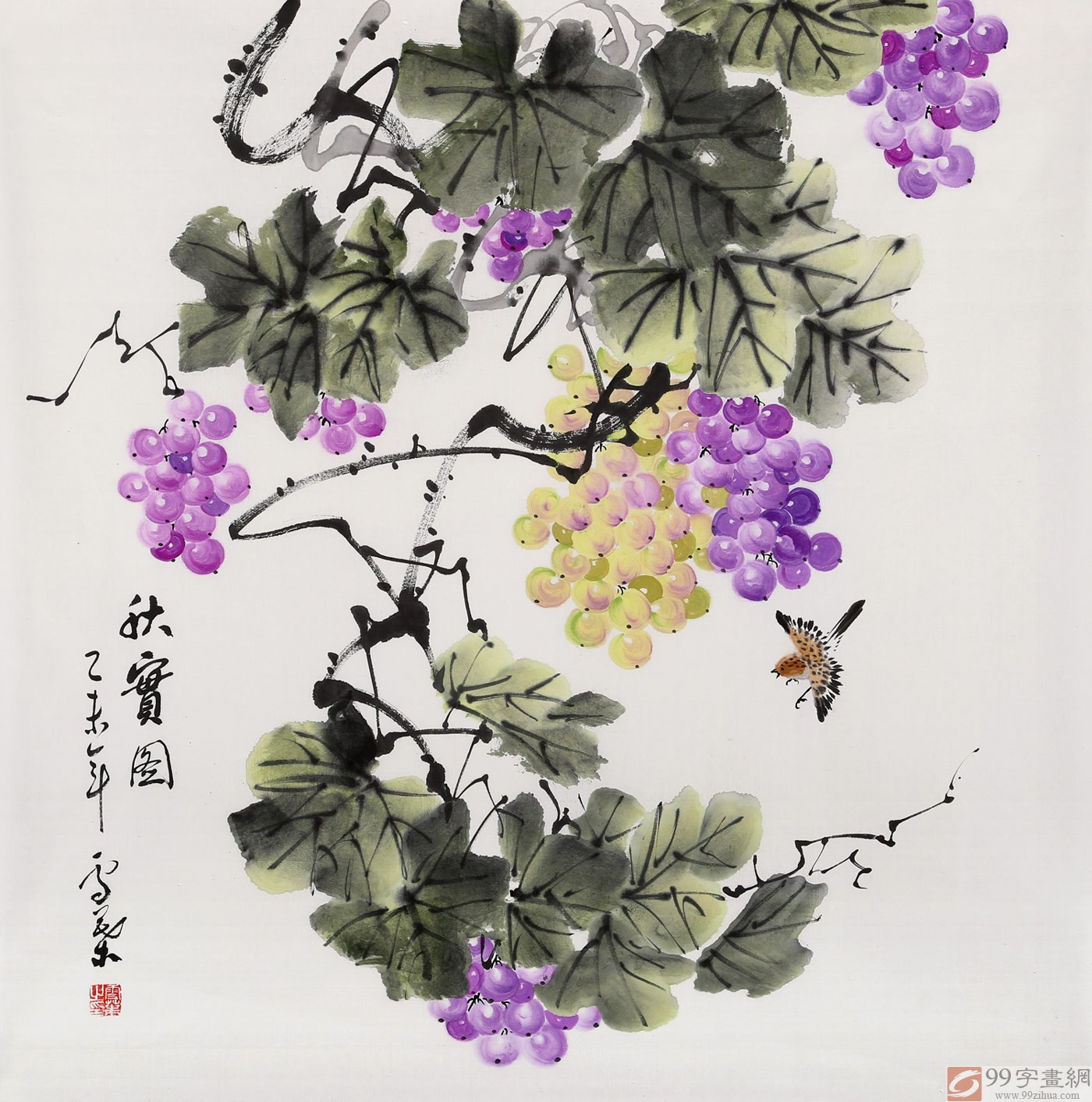 安徽美协何华贤 四尺斗方《秋实图》 - 葡萄画 - 99字画网
