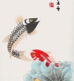 【已售】北京美协凌雪四条屏花鸟画《连年有余》