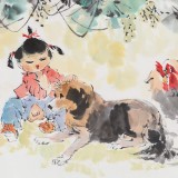 【已售】当代乡土童趣绘画名家尹和平 四尺《童年乐》