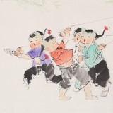 当代乡土童趣绘画名家尹和平 四尺《春风》