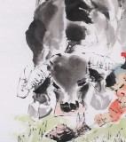 【已售】当代乡土童趣绘画名家尹和平 四尺斗方《戏牛图》