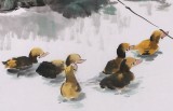【已售】当代乡土童趣绘画名家尹和平 四尺《放鸭子》