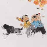【已售】当代乡土童趣绘画名家尹和平 四尺《童年》