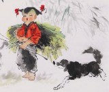 【已售】当代乡土童趣绘画名家尹和平 四尺《小放牛》