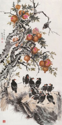 【已售】中国老子书画院副院长 朱祖义四尺《喜乐多福》已裱轴