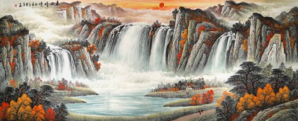 【已售】吴东小八尺聚宝盆山水画《春山晴晓》
