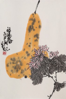 刘纪 四尺三开《福禄寿》 中国画大家 真迹收藏（询价）