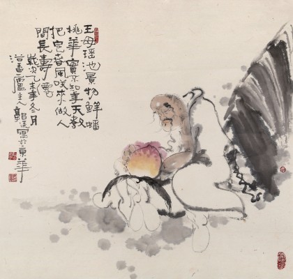 【已售】郭廷 四尺斗方《人间长寿仙》 当代独具特色的水墨人物名家（询价）
