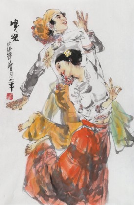 【已售】中国美协会员杨小华 四尺三开《嘎光》