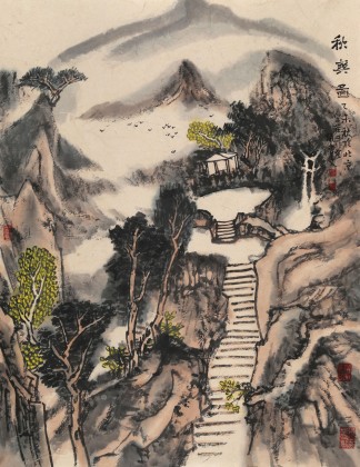 【已售】胡书文 四尺三开《秋爽图》中国书画院创作院副院长