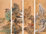 【已售】何实 四条屏《春夏秋冬》吉林著名山水画家