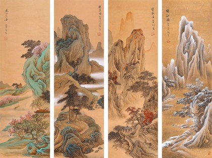 【已售】何实 四条屏《春夏秋冬》吉林著名山水画家