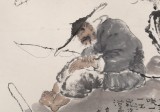 【已售】郭廷 四尺斗方《一人独占一江秋》 当代独具特色的水墨人物名家（询价）