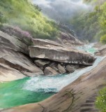 【已售】朝鲜人民艺术家 明时焕六尺《天下名山金刚山之春》(询价)