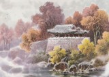 朝鲜画家范青 四尺《莲光亭的早晨》
