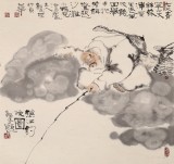 【已售】郭廷 四尺斗方《秋江钓晚图》 当代独具特色的水墨人物名家